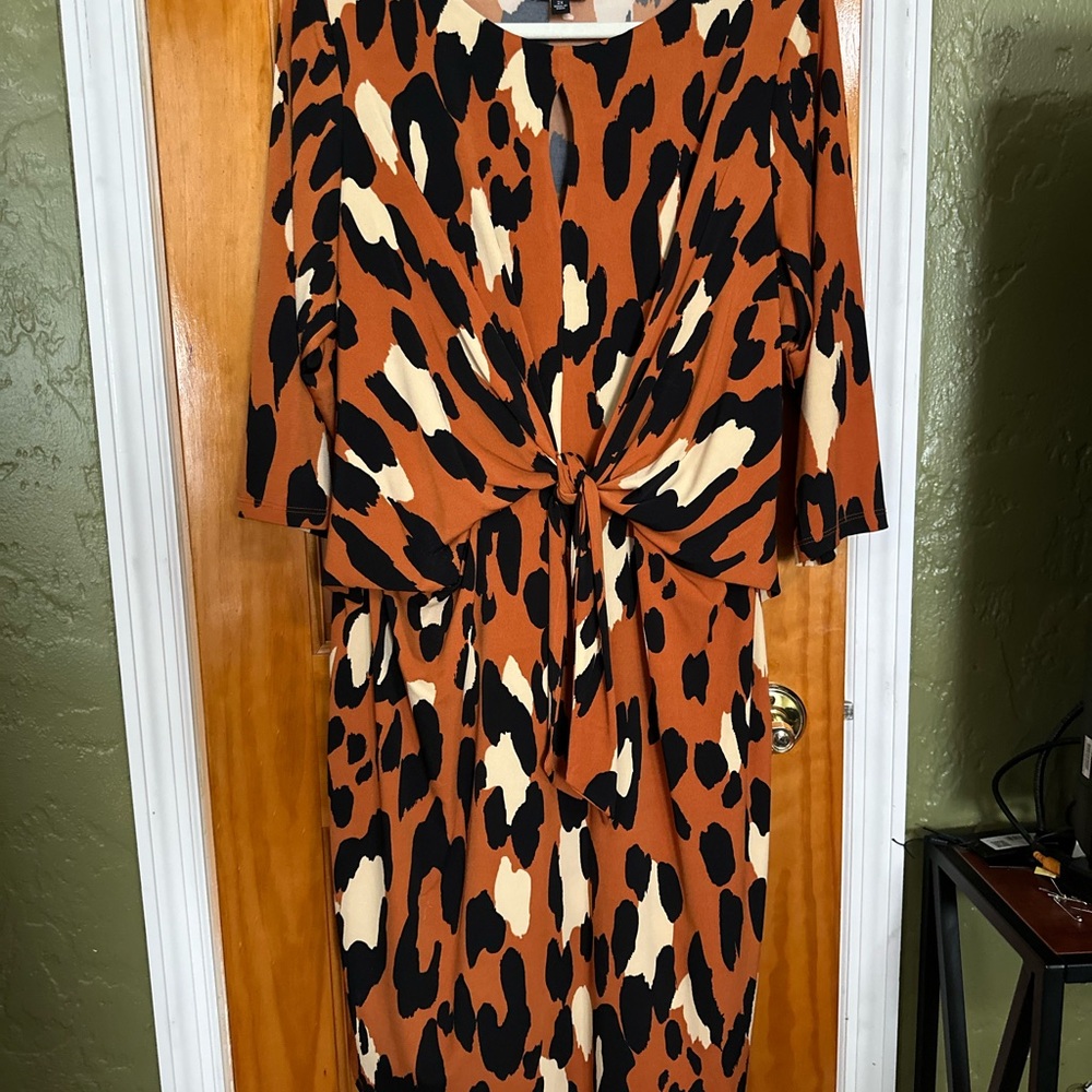 MSK Brown and Black Animal Print Midi Dress